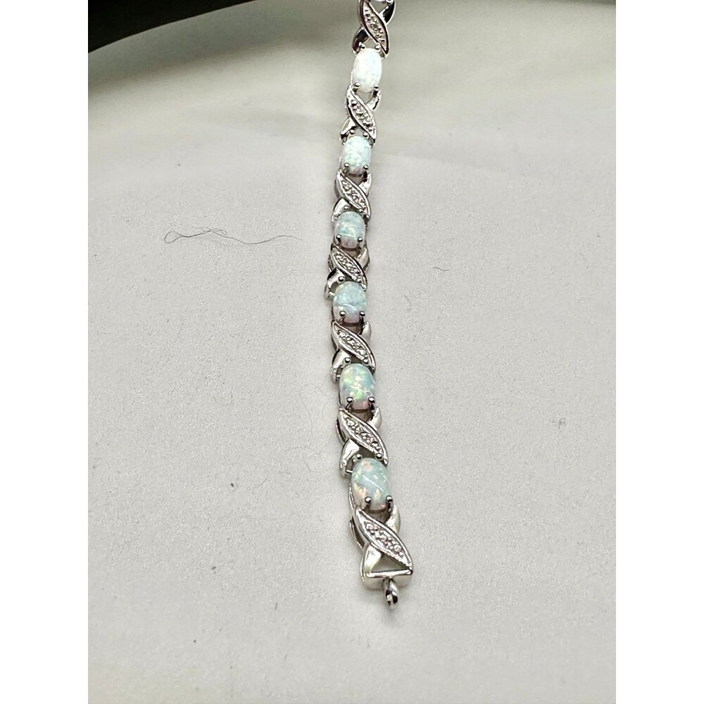 XO Infinity Bracelet Lab Created Opal and Diamond Accent in Sterling Silver Sett - Picture 4 of 7